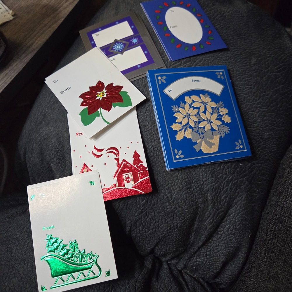 Vintage 22 Christmas Gift Tags Assorted 10 Foil Embossed 12 Flocked Holiday lot